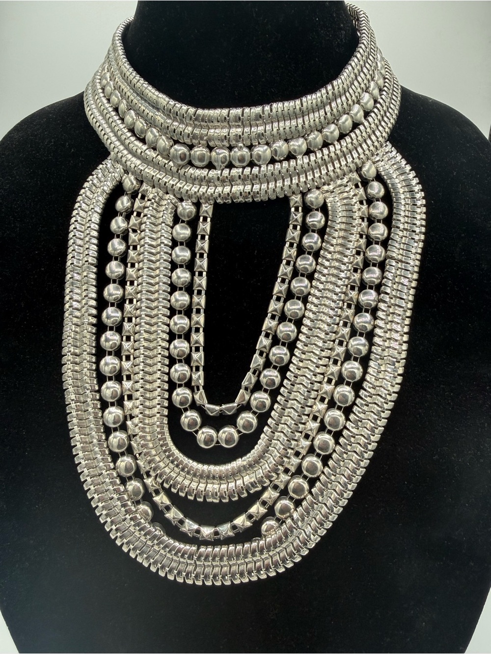 Eye Candy Silver Multi-Layer Statement Necklace